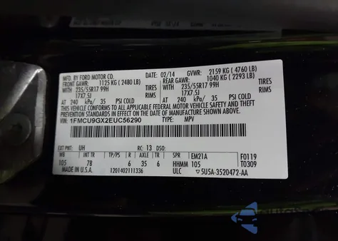 2014 Ford Escape Se z USA, uszkodzony, nr VIN 1FMCU9GX2EUC56290